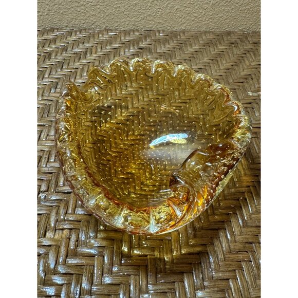 Vintage Amber Murano Bullicant Glass Heart-Shaped Ashtray Controlled Bubble - Picture 9 of 10